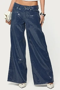 Edikted Mirella Sequin Low Rise Baggy Jeans
