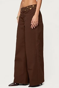 Edikted Mixed Grommet Low Rise Wide Leg Jean