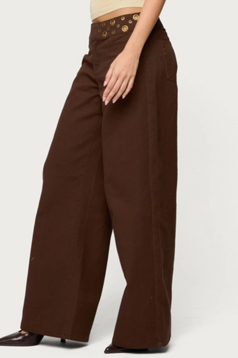 Edikted Mixed Grommet Low Rise Wide Leg Jean