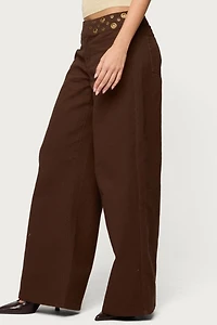 Edikted Mixed Grommet Low Rise Wide Leg Jean