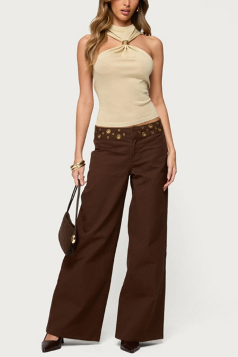 Edikted Mixed Grommet Low Rise Wide Leg Jean
