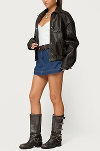 Edikted Jaxson Oversized Faux Leather Bomber Jacket