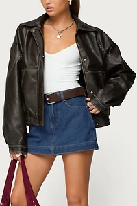 Edikted Jaxson Oversized Faux Leather Bomber Jacket