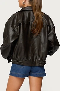 Edikted Jaxson Oversized Faux Leather Bomber Jacket