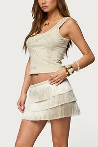 Edikted Sarai Tiered Fringed Mini Skirt