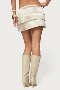 Edikted Sarai Tiered Fringed Mini Skirt