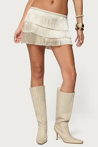 Edikted Sarai Tiered Fringed Mini Skirt