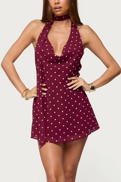 Edikted Polka Dot Cowl Neck Mini Dress