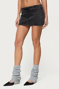 Edikted Lace Up Stretchy Denim Mini Skort
