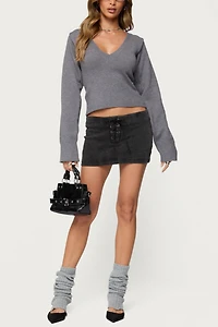 Edikted Lace Up Stretchy Denim Mini Skort