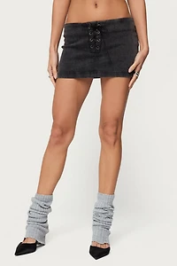 Edikted Lace Up Stretchy Denim Mini Skort