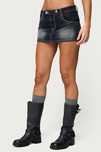 Edikted Jakari Contrast Stitch Denim Mini Skort