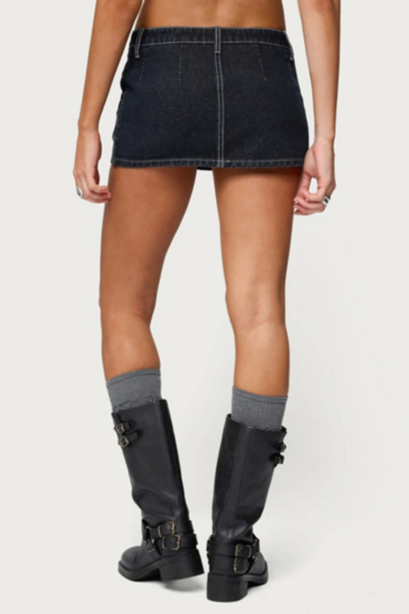 Edikted Jakari Contrast Stitch Denim Mini Skort