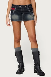 Edikted Jakari Contrast Stitch Denim Mini Skort