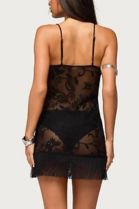 Edikted Sophina Fringed Sheer Lace Mini Dress