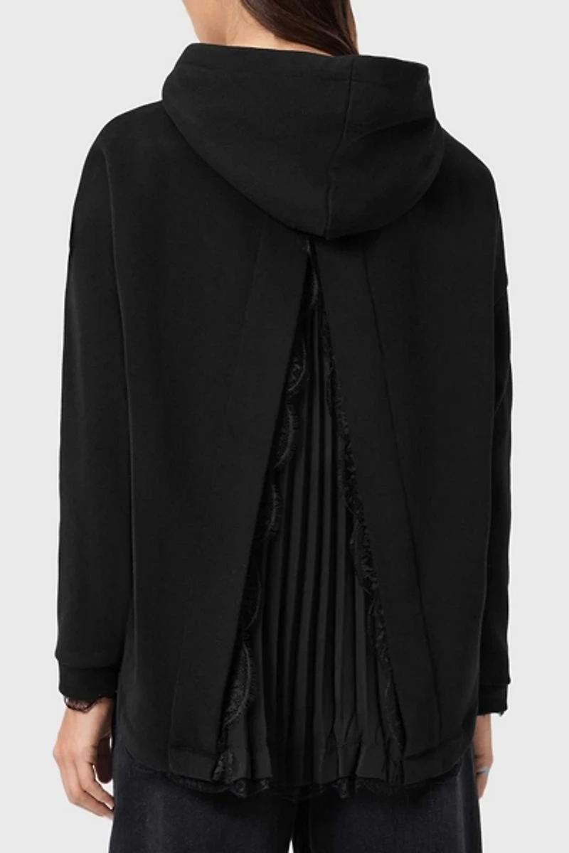AllSaints Nia Lace Detail Relaxed Hoodie Sweatshirt