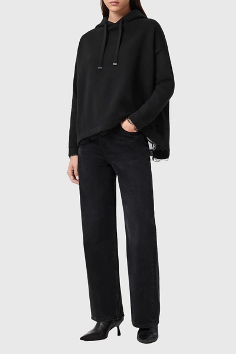 AllSaints Nia Lace Detail Relaxed Hoodie Sweatshirt