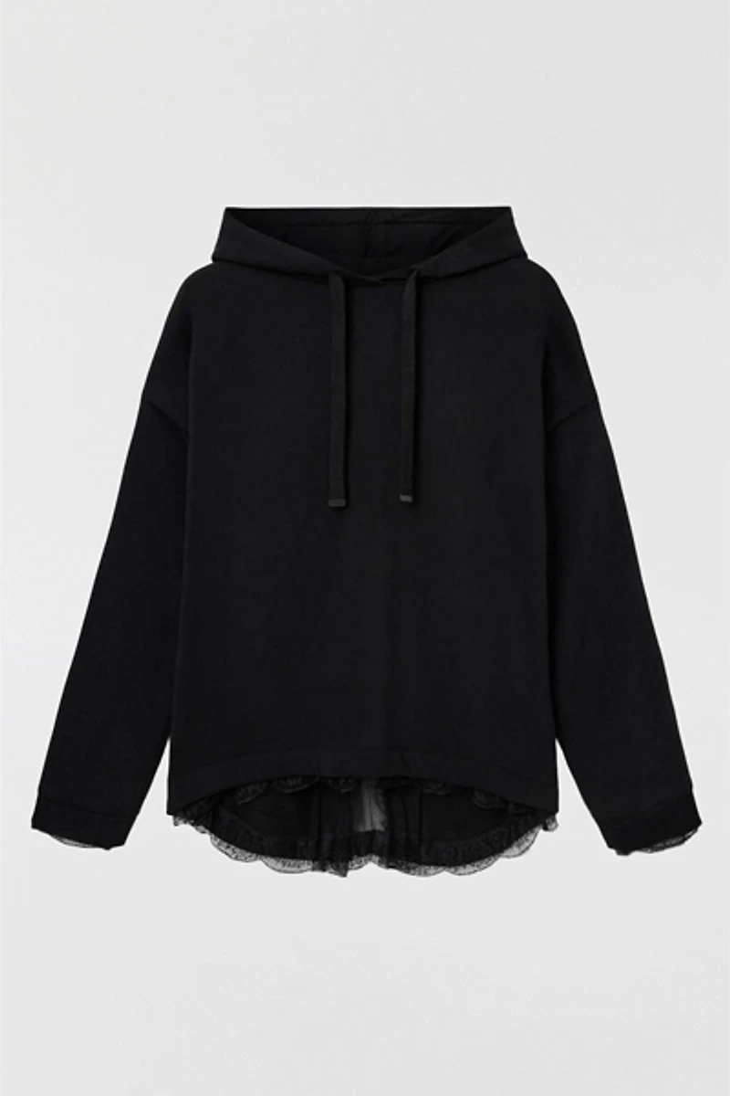 AllSaints Nia Lace Detail Relaxed Hoodie Sweatshirt