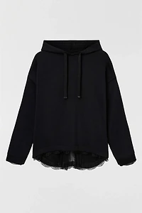 AllSaints Nia Lace Detail Relaxed Hoodie Sweatshirt