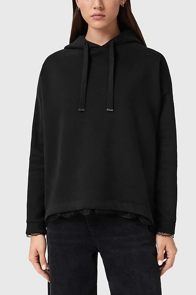 AllSaints Nia Lace Detail Relaxed Hoodie Sweatshirt