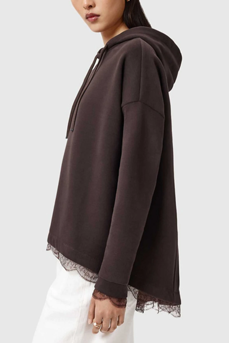 AllSaints Nia Lace Detail Relaxed Hoodie Sweatshirt