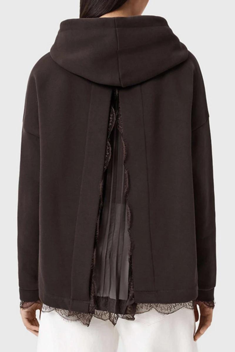 AllSaints Nia Lace Detail Relaxed Hoodie Sweatshirt