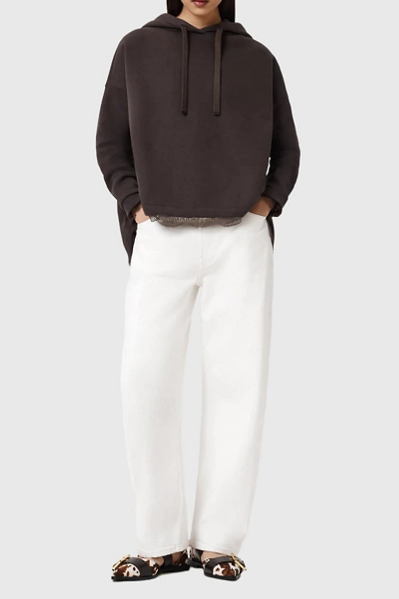 AllSaints Nia Lace Detail Relaxed Hoodie Sweatshirt