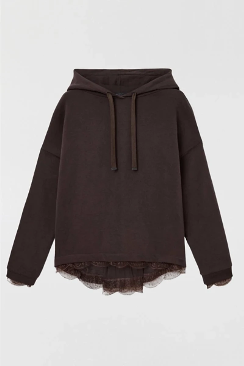 AllSaints Nia Lace Detail Relaxed Hoodie Sweatshirt