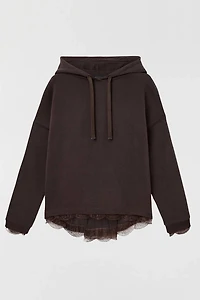 AllSaints Nia Lace Detail Relaxed Hoodie Sweatshirt
