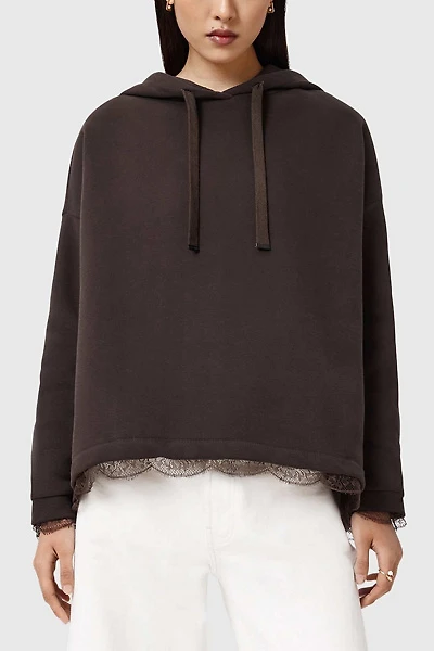 AllSaints Nia Lace Detail Relaxed Hoodie Sweatshirt