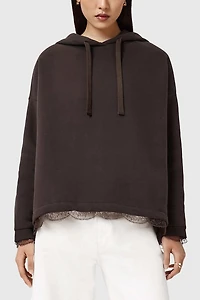 AllSaints Nia Lace Detail Relaxed Hoodie Sweatshirt