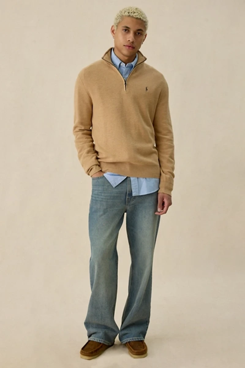 Polo Ralph Lauren Mesh Knit Cotton Quarter Zip Sweater