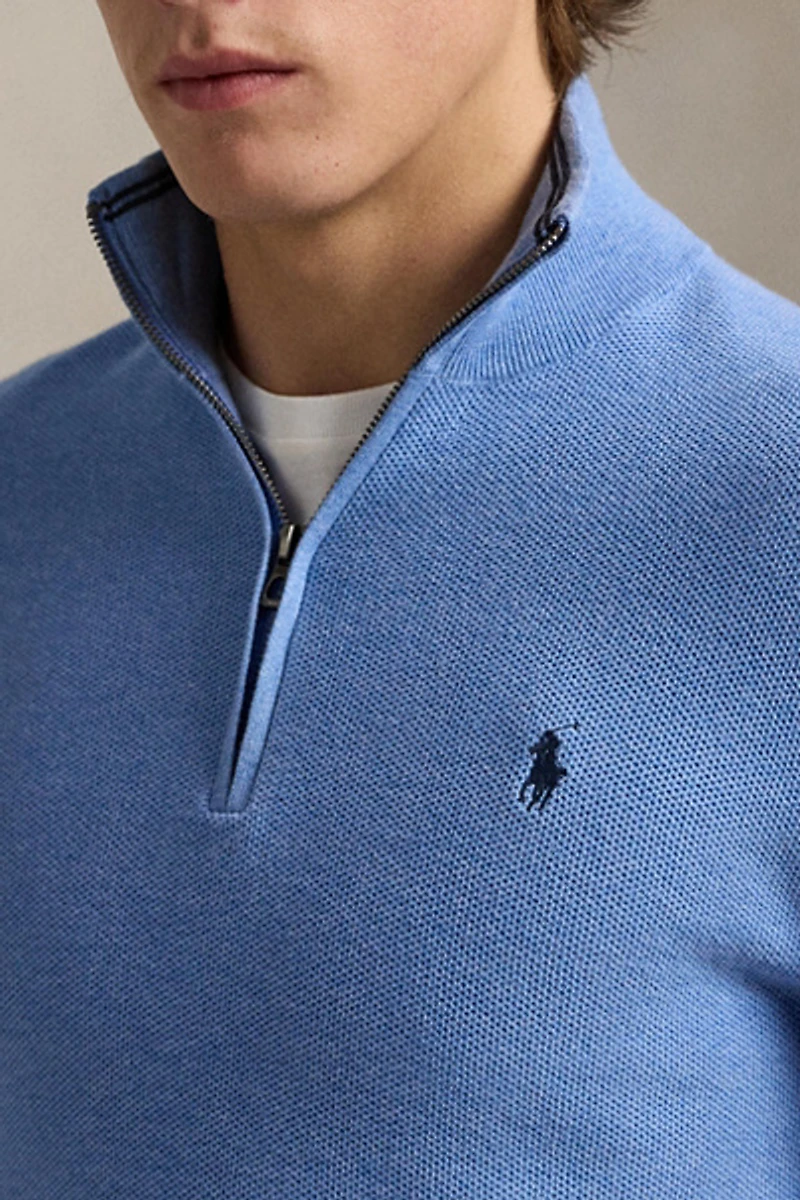 Polo Ralph Lauren Mesh Knit Cotton Quarter Zip Sweater