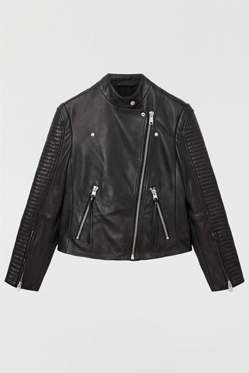 AllSaints Raul Black Leather Biker Jacket
