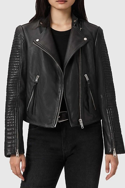 AllSaints Raul Black Leather Biker Jacket