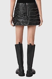 AllSaints Emara Ruffle Zipper Detail Leather Mini Skirt