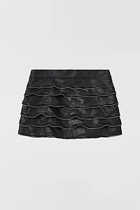 AllSaints Emara Ruffle Zipper Detail Leather Mini Skirt