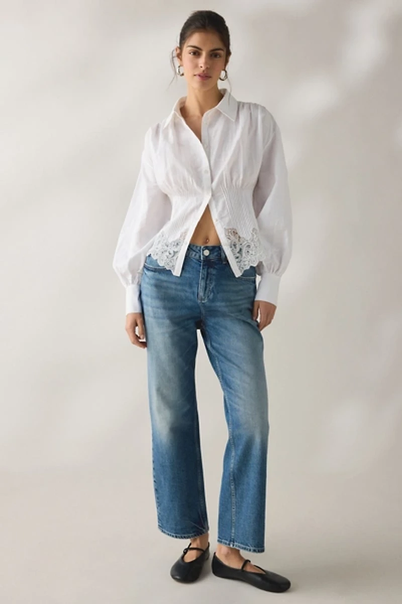 AllSaints Carol Lace Trimmed Long Sleeve Button-Down Shirt