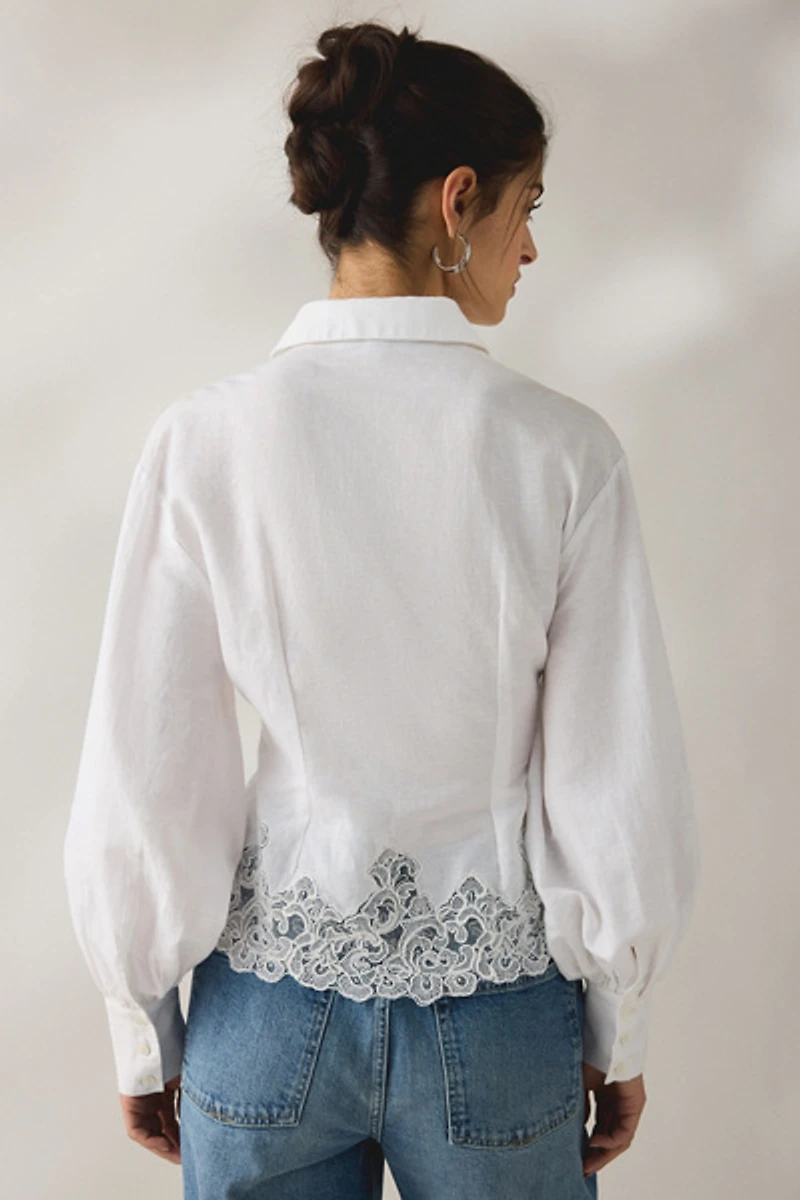 AllSaints Carol Lace Trimmed Long Sleeve Button-Down Shirt
