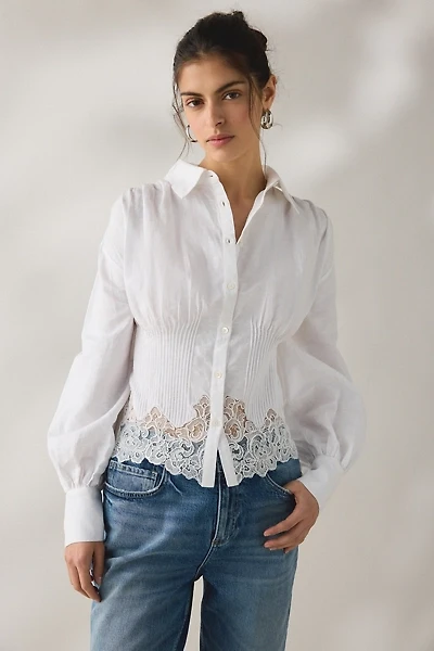 AllSaints Carol Lace Trimmed Long Sleeve Button-Down Shirt