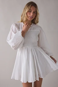 AllSaints Chia Smocked Long Sleeve Mini Dress