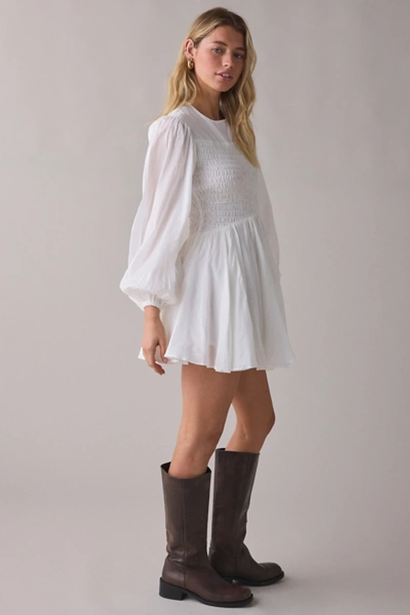 AllSaints Chia Smocked Long Sleeve Mini Dress