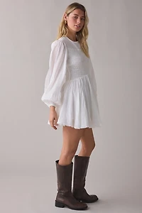 AllSaints Chia Smocked Long Sleeve Mini Dress