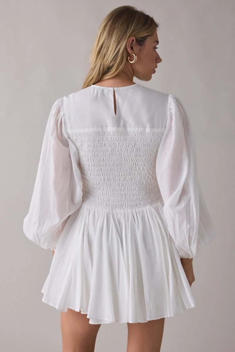 AllSaints Chia Smocked Long Sleeve Mini Dress