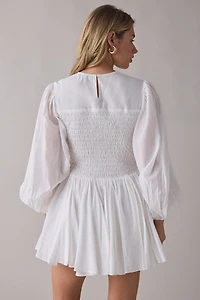 AllSaints Chia Smocked Long Sleeve Mini Dress