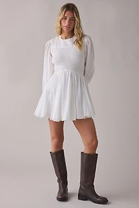 AllSaints Chia Smocked Long Sleeve Mini Dress