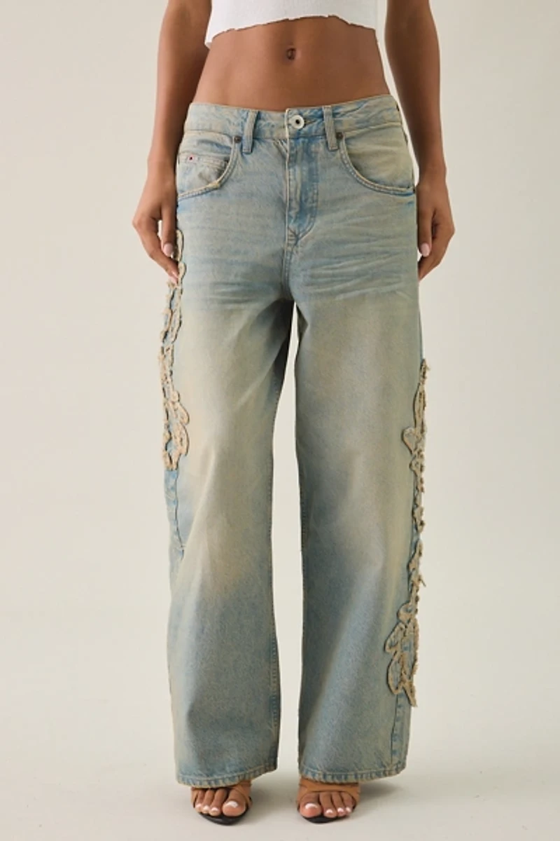 BDG Jaya Frayed Applique Baggy Boyfriend Jeans