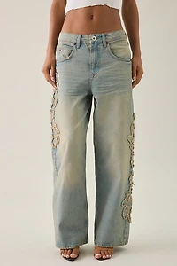 BDG Jaya Frayed Applique Baggy Boyfriend Jeans