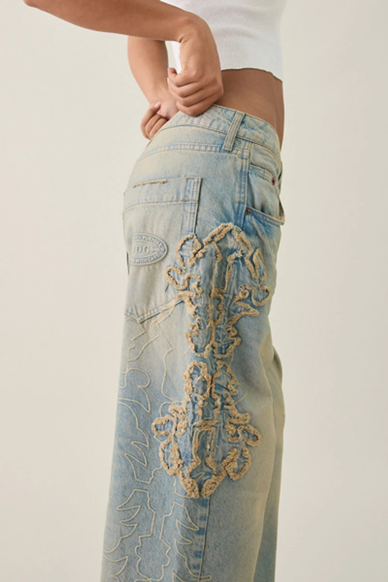 BDG Jaya Frayed Applique Baggy Boyfriend Jeans