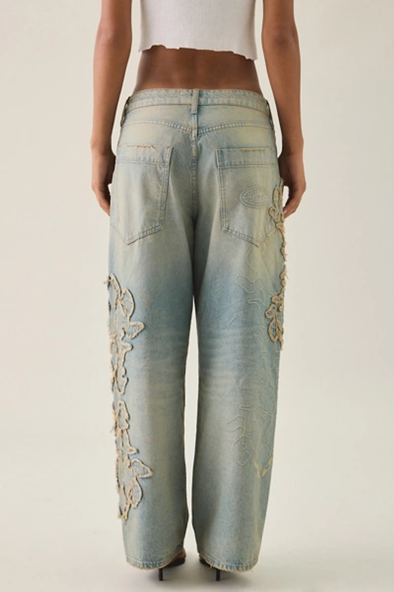 BDG Jaya Frayed Applique Baggy Boyfriend Jeans
